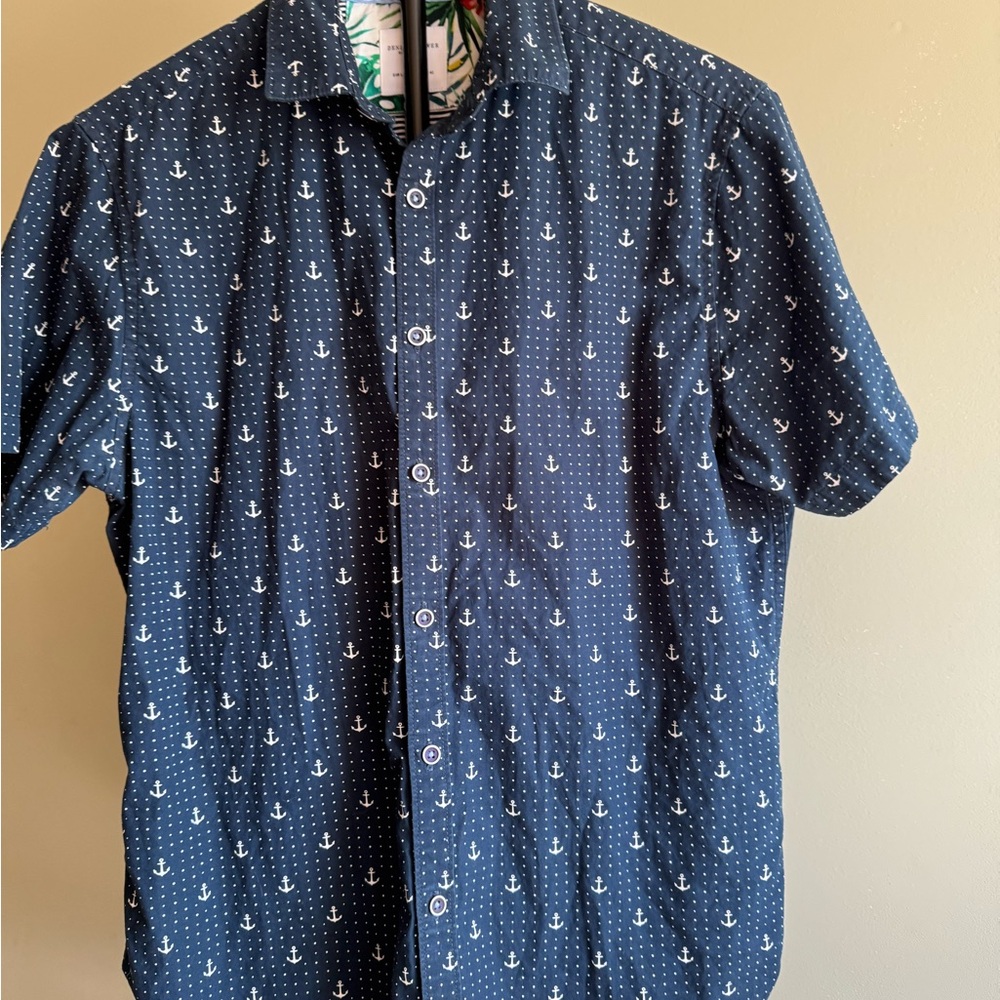 Denim & Flower Anchor Blue White Slim Fit Button Down